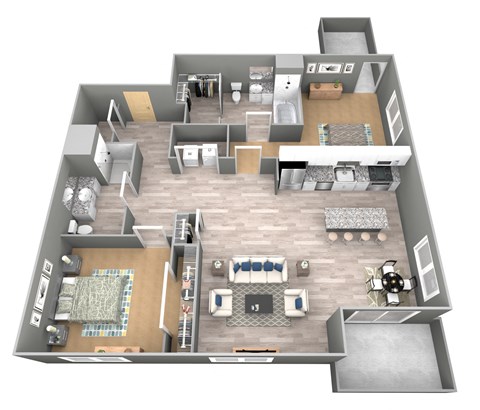 Adams II - 3D Floor Plan - The Flats